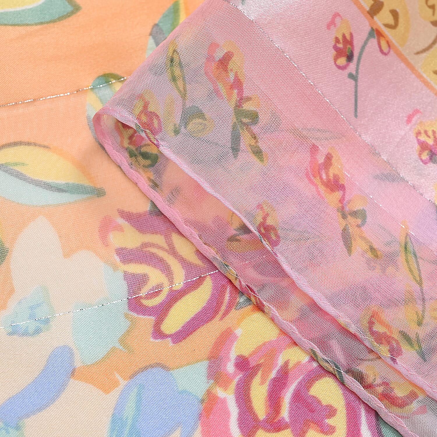 La Marey 100% Mulberry Silk Flower Printed Scarf (Size 175x55cm) - Multicolor