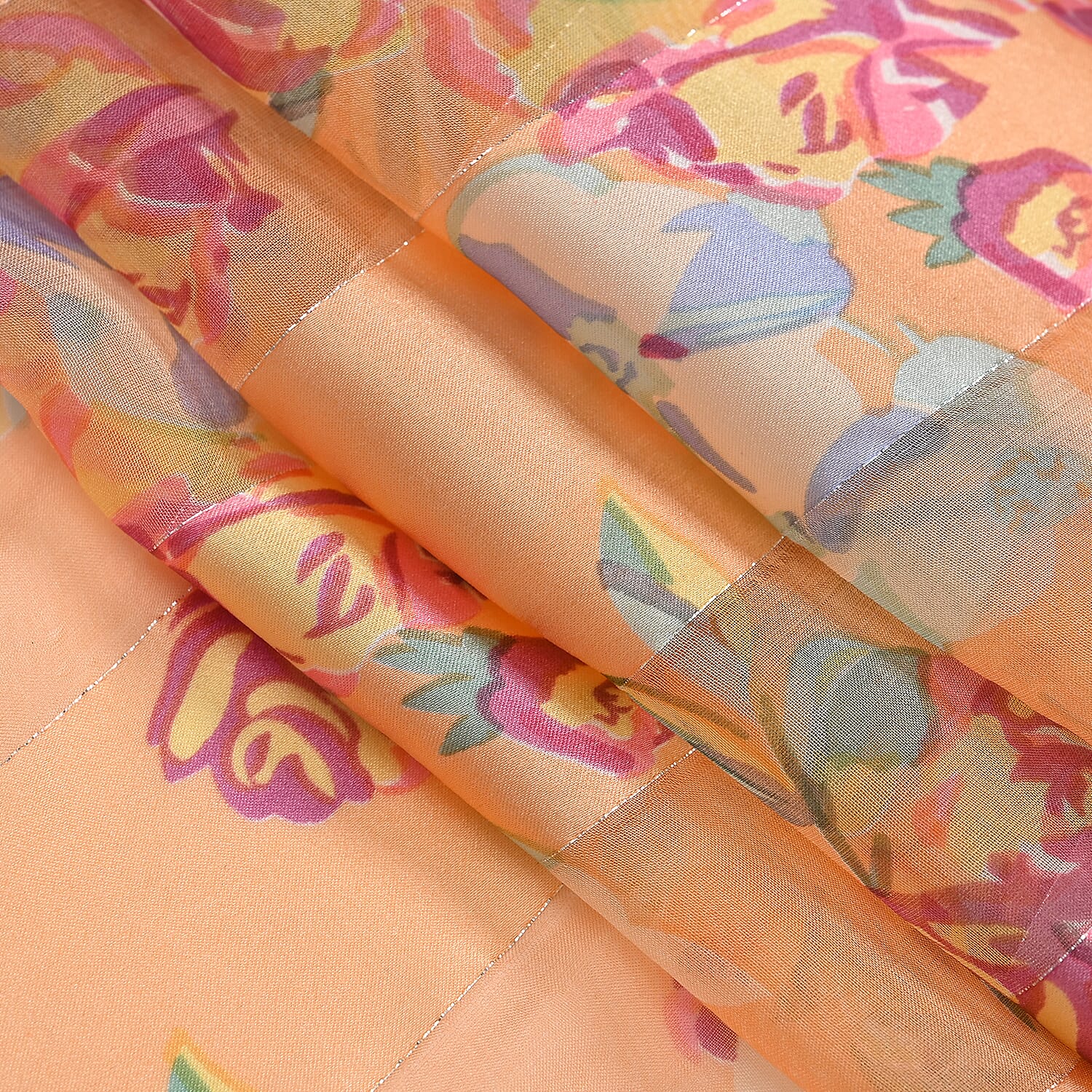 La Marey 100% Mulberry Silk Flower Printed Scarf (Size 175x55cm) - Multicolor