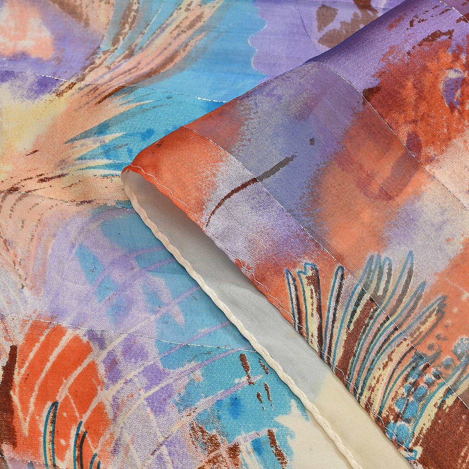 La Marey 100% Mulberry Silk Flower Scarf (Size 175x55cm) - Yellow & Mauve