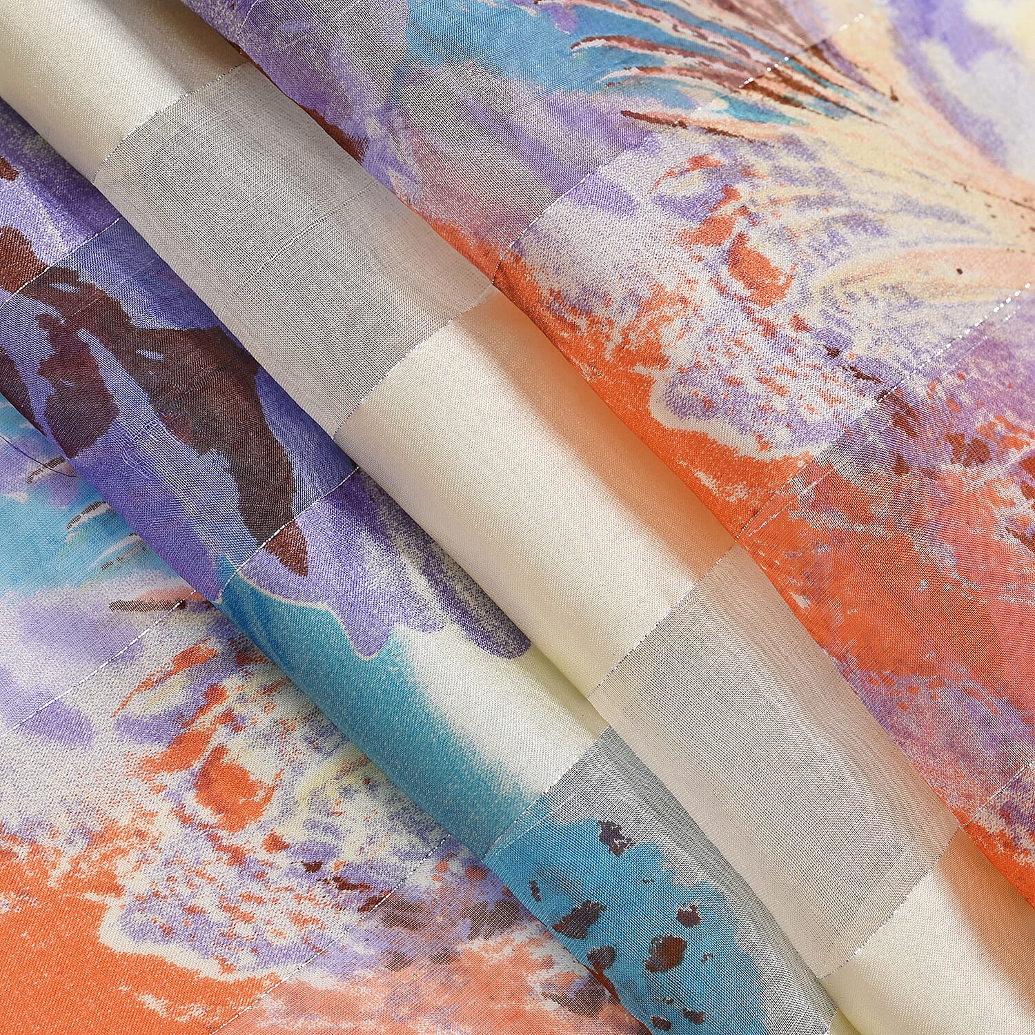 La Marey 100% Mulberry Silk Flower Scarf (Size 175x55cm) - Yellow & Mauve