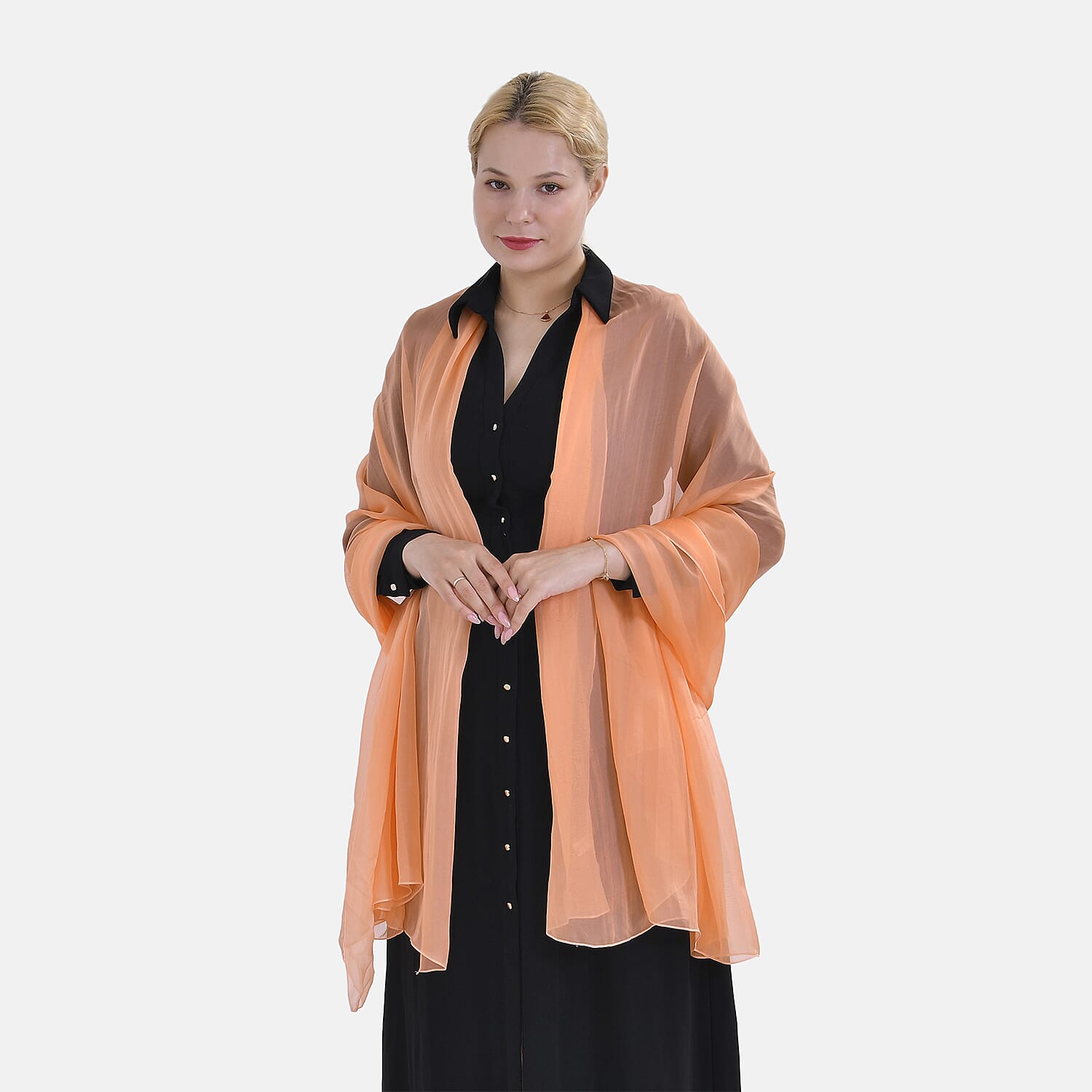 La Marey 100% Mulberry Silk Solid Chiffon Scarf (Size 200x140 cm) - Orange