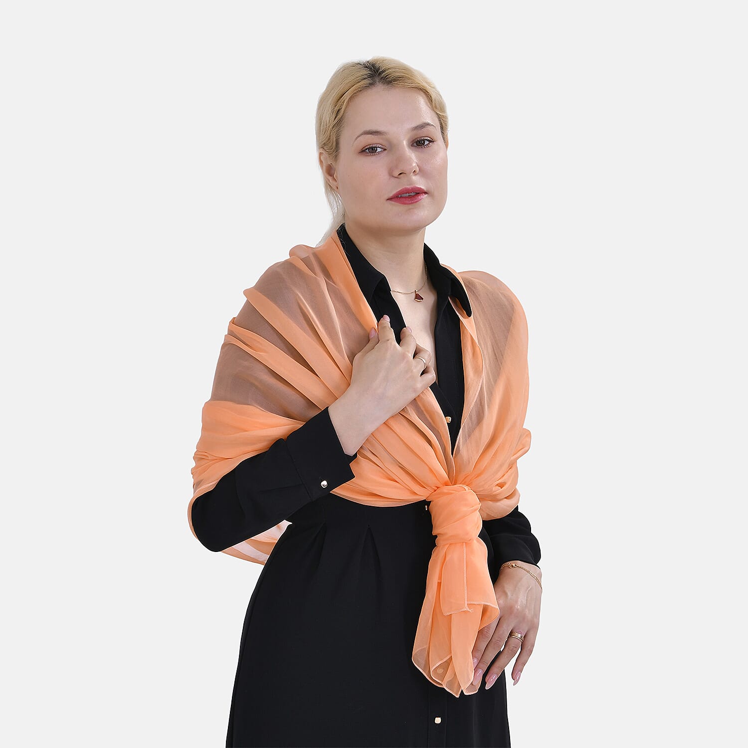 La Marey 100% Mulberry Silk Solid Chiffon Scarf (Size 200x140 cm) - Orange