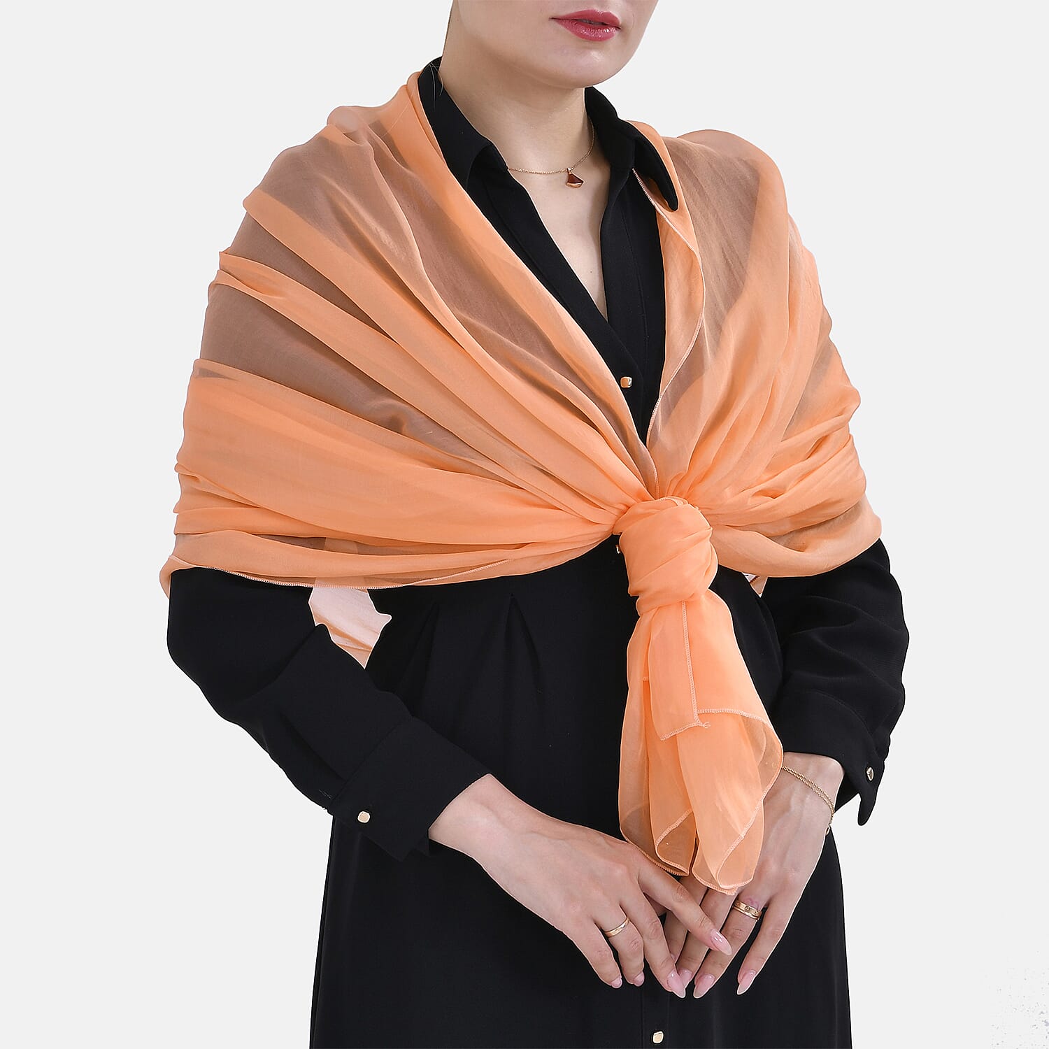 La Marey 100% Mulberry Silk Solid Chiffon Scarf (Size 200x140 cm) - Orange