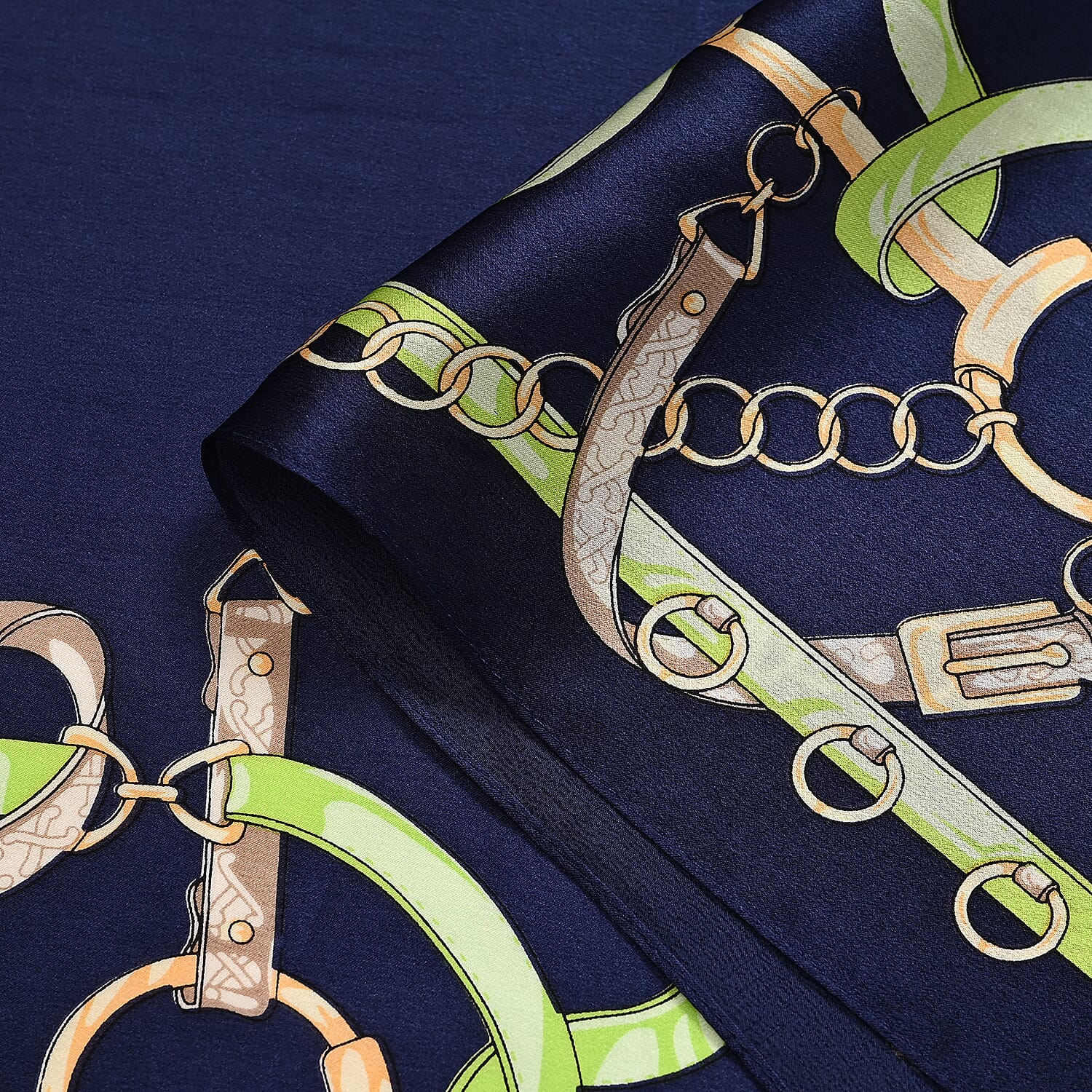 La Marey 100% Mulberry Silk Printed Scarf (Size 175x55 cm) - Blue - Green