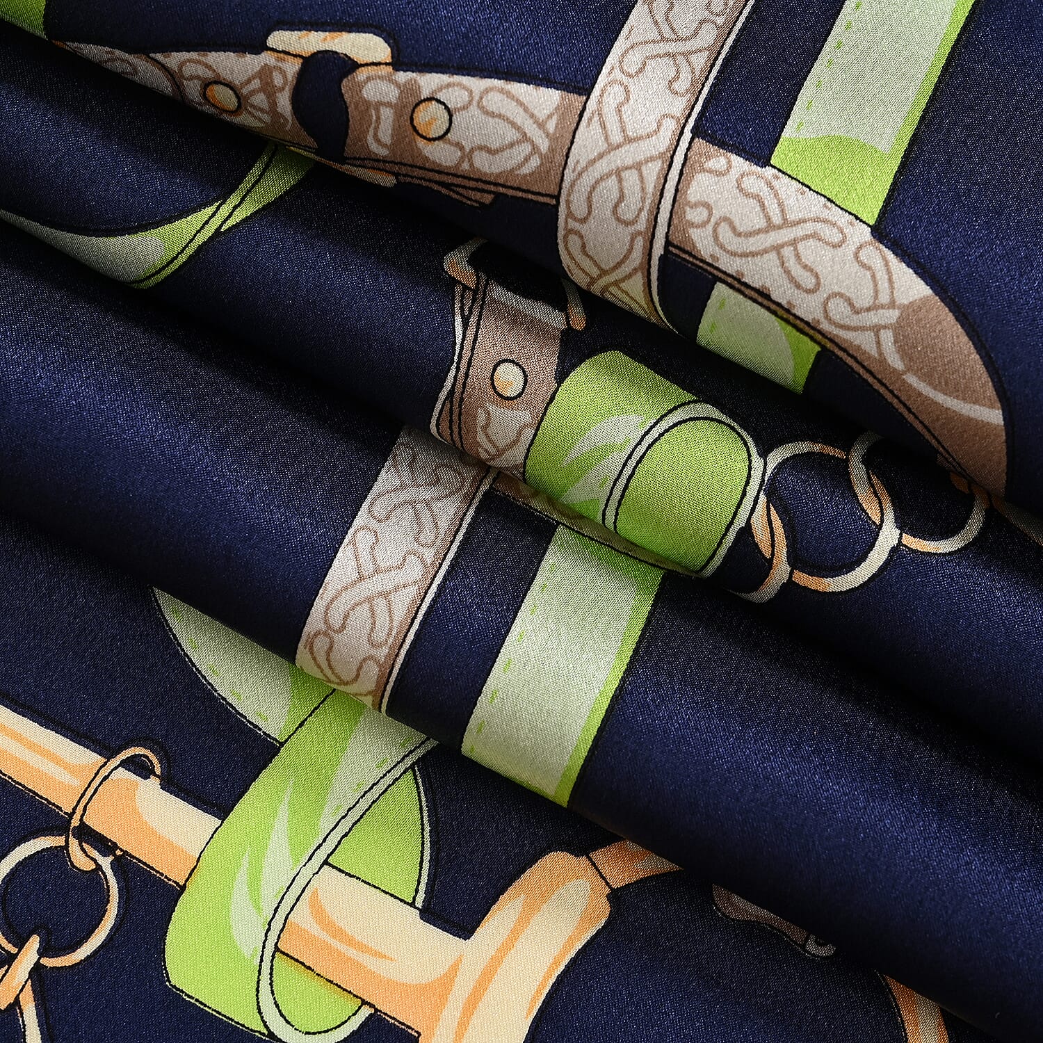 La Marey 100% Mulberry Silk Printed Scarf (Size 175x55 cm) - Blue - Green