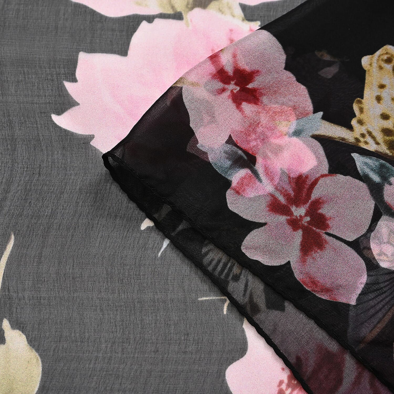 La Marey Mulberry Silk Flower Scarf (Size 175x1 cm) - Blue & Multicolor