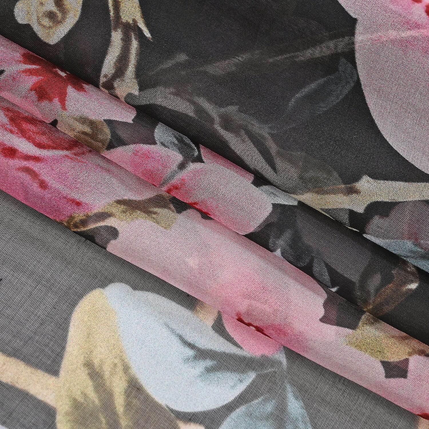 La Marey Mulberry Silk Flower Scarf (Size 175x1 cm) - Blue & Multicolor