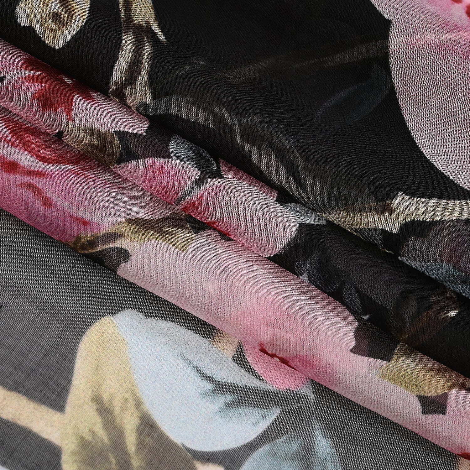 La Marey Mulberry Silk Flower Scarf (Size 175x1 cm) - Blue & Multicolor