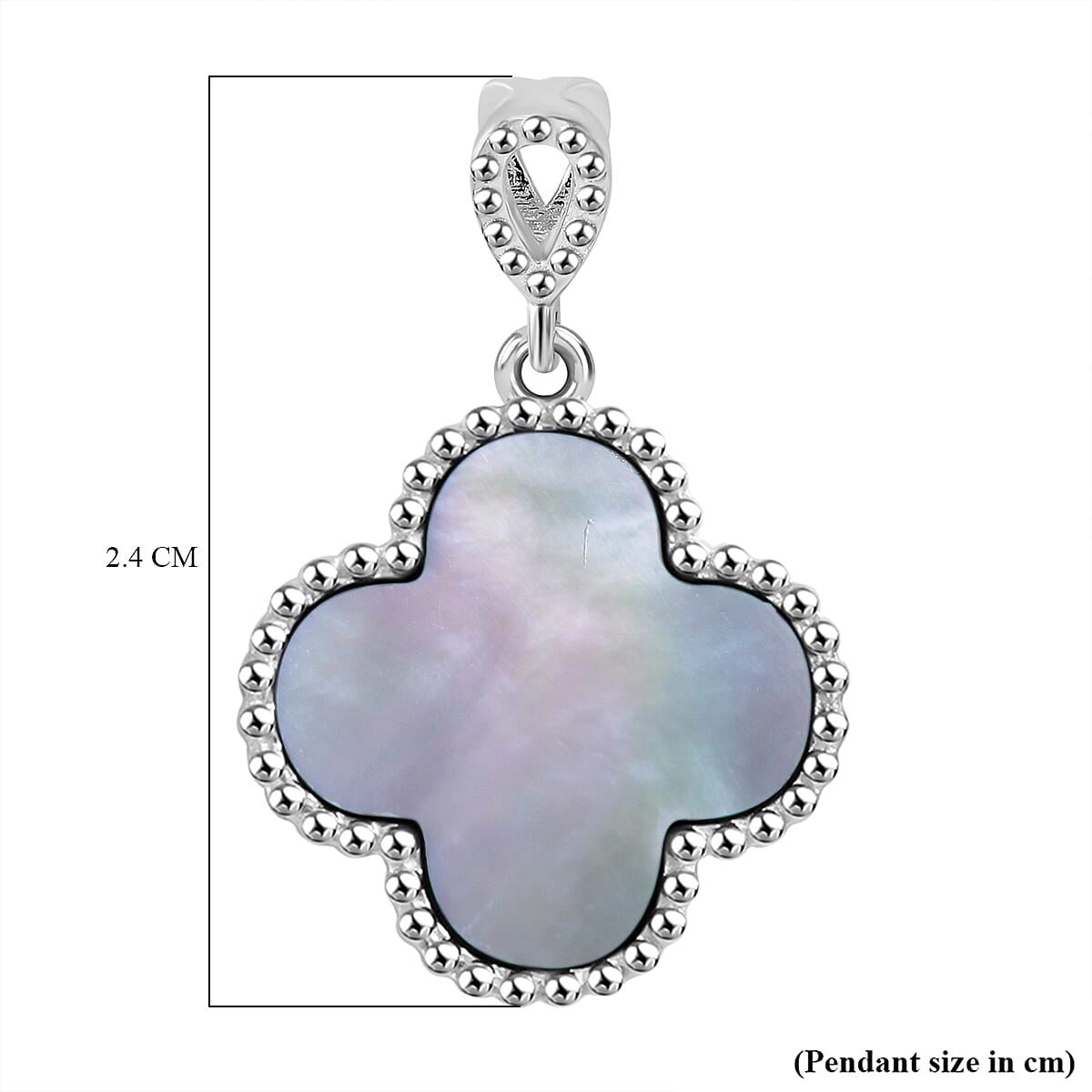 Designer Inspired Mother of Pearl Clover Pendant in Rhodium Overlay Sterling Silver