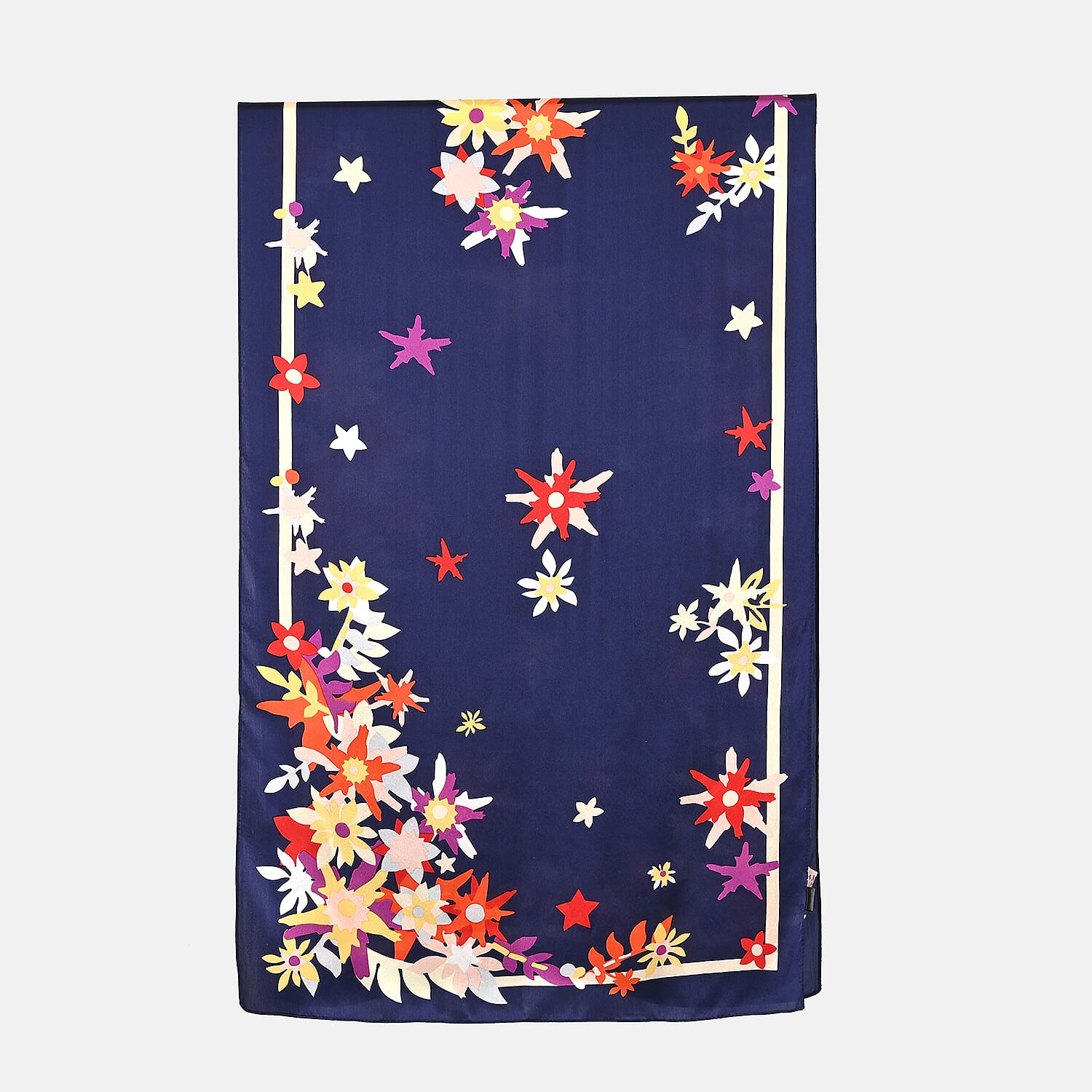 La Marey 100% Mulberry Silk Flower Print Scarf (Size 175x55cm) - Black & Pink