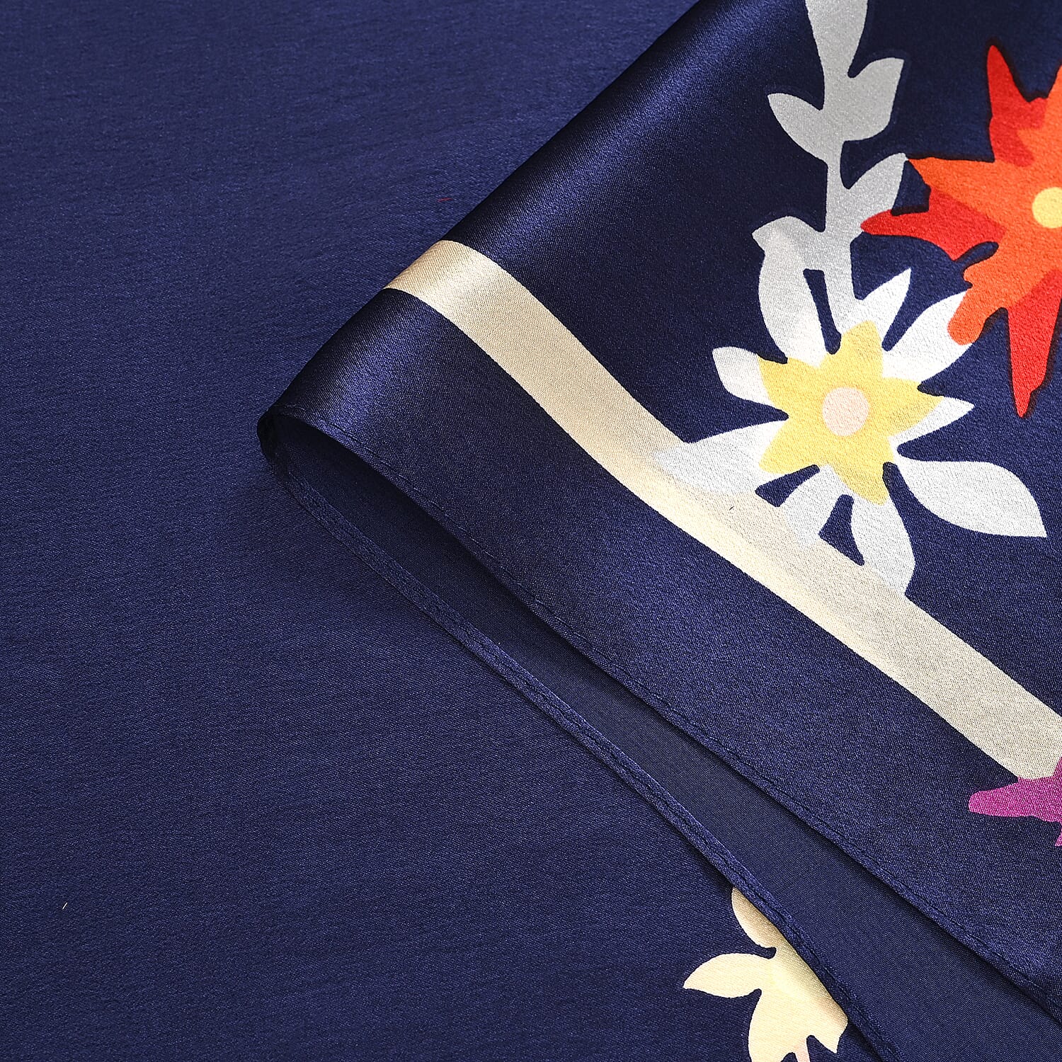 La Marey 100% Mulberry Silk Flower Print Scarf (Size 175x55cm) - Black & Pink