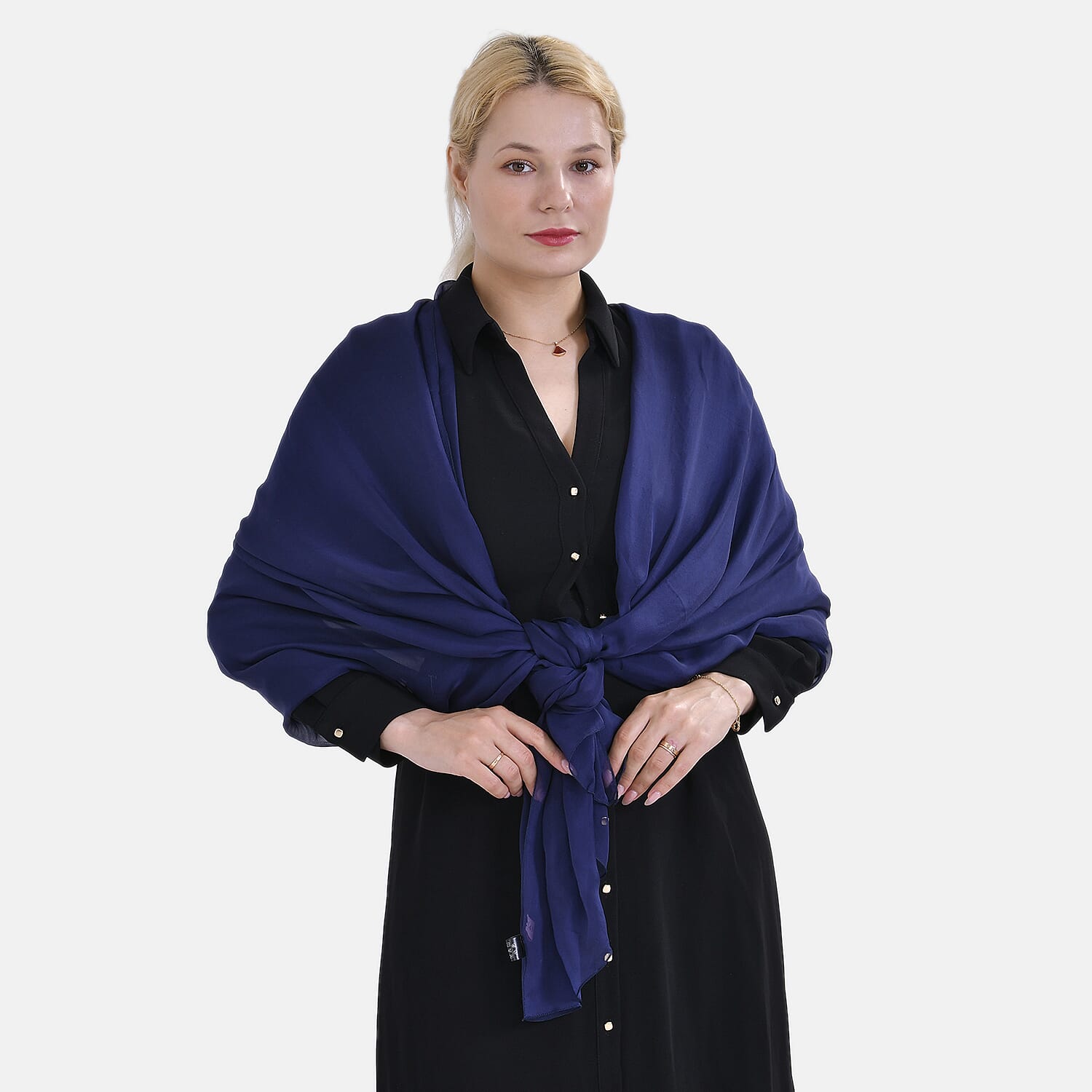 La Marey 100% Mulberry Silk Solid Chiffon Scarf (Size 200x140 cm) - Blue