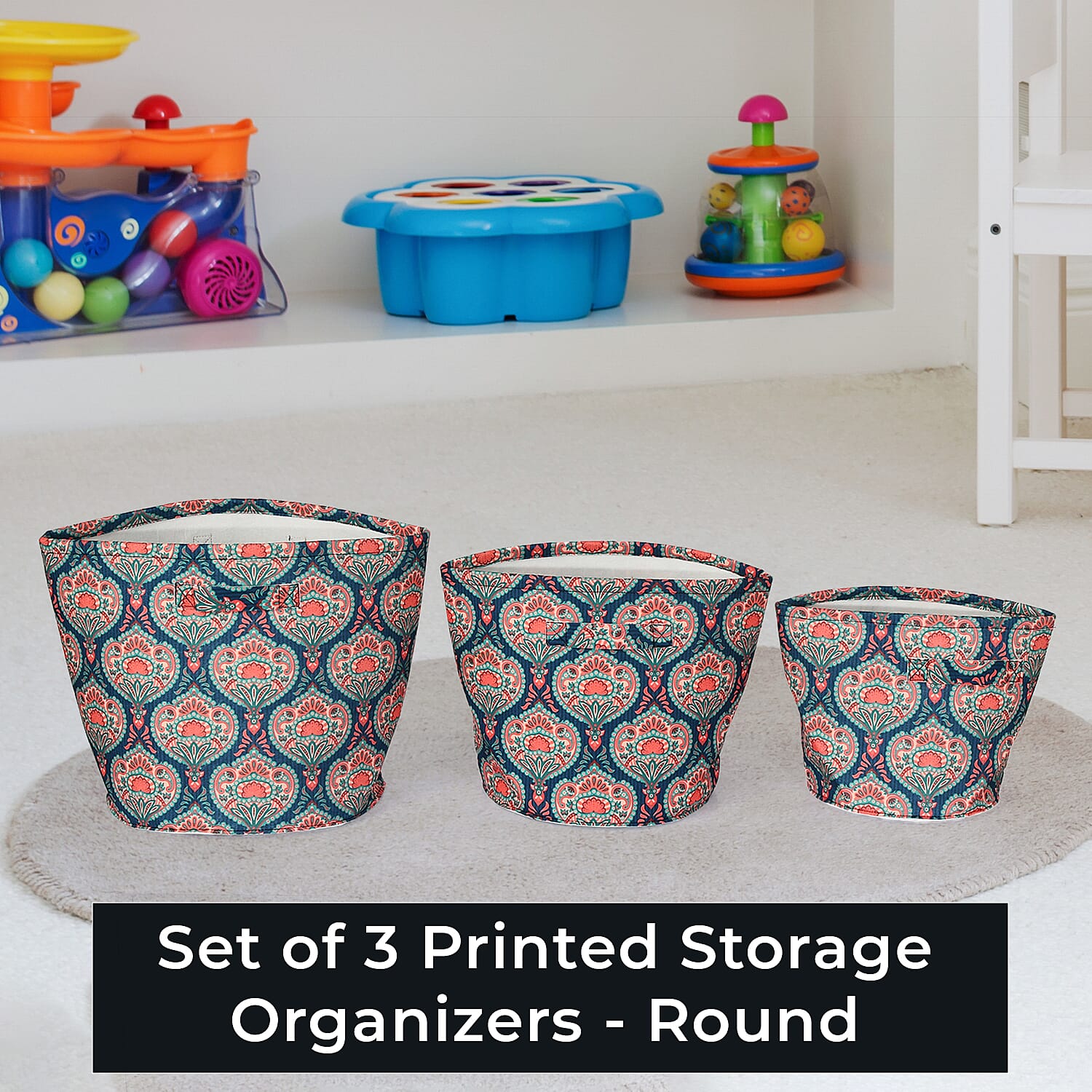 Set Of 3 Printed Round Storage Organizer - Paisley