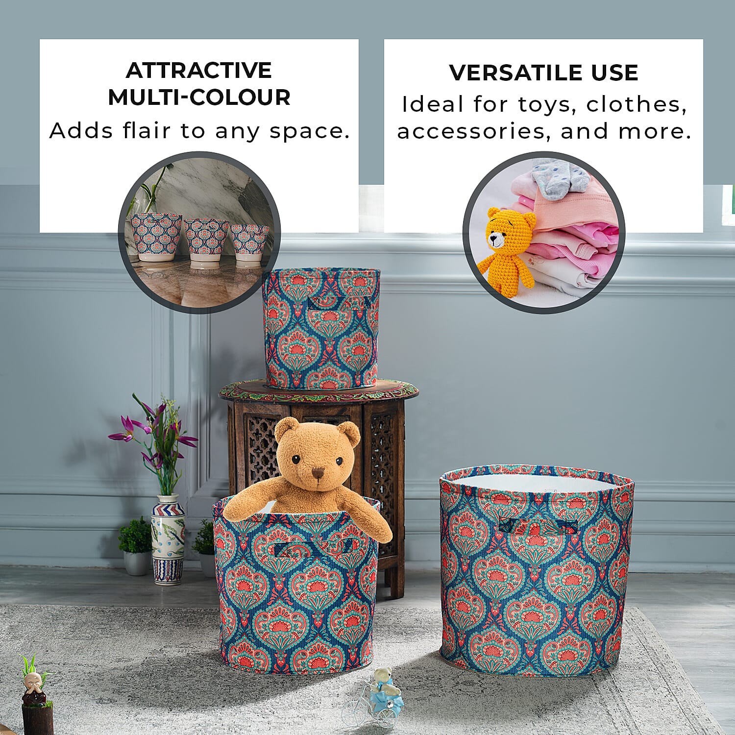 Set Of 3 Printed Round Storage Organizer - Paisley