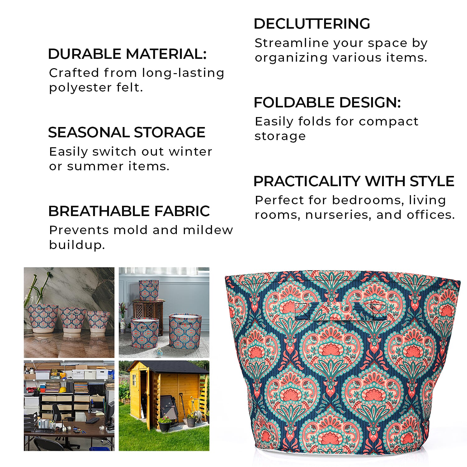 Set Of 3 Printed Round Storage Organizer - Paisley