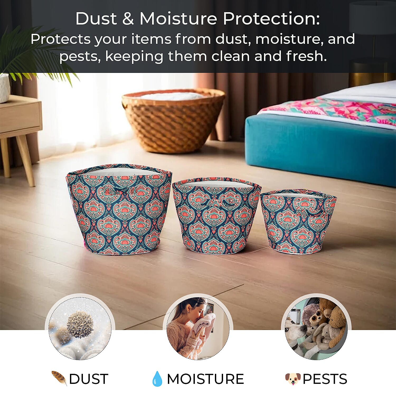 Set Of 3 Printed Round Storage Organizer - Paisley