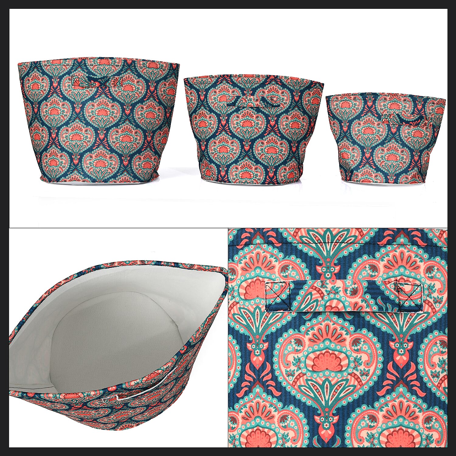 Set Of 3 Printed Round Storage Organizer - Paisley