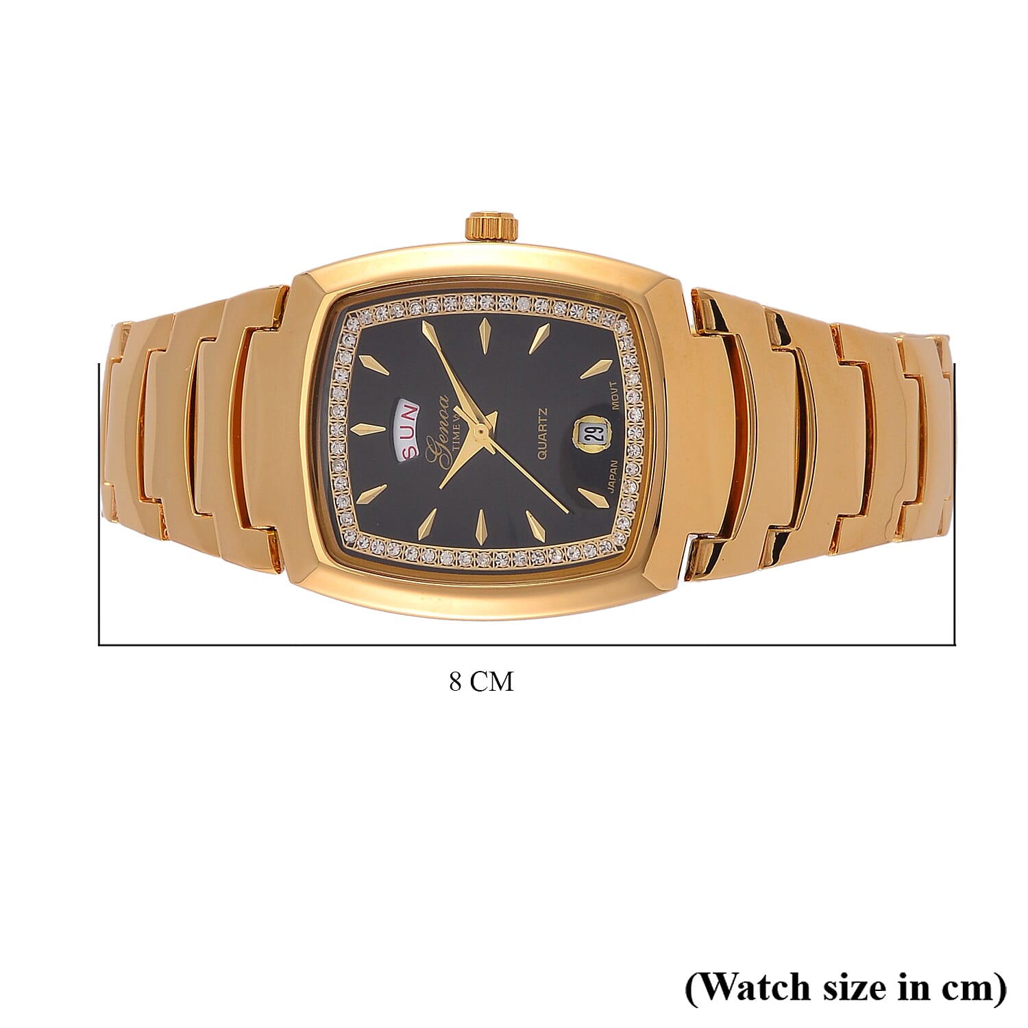 GENOA Japan Movt. 3ATM WR Black Dial Crystal Studded Watch with Stainless Steel Strap