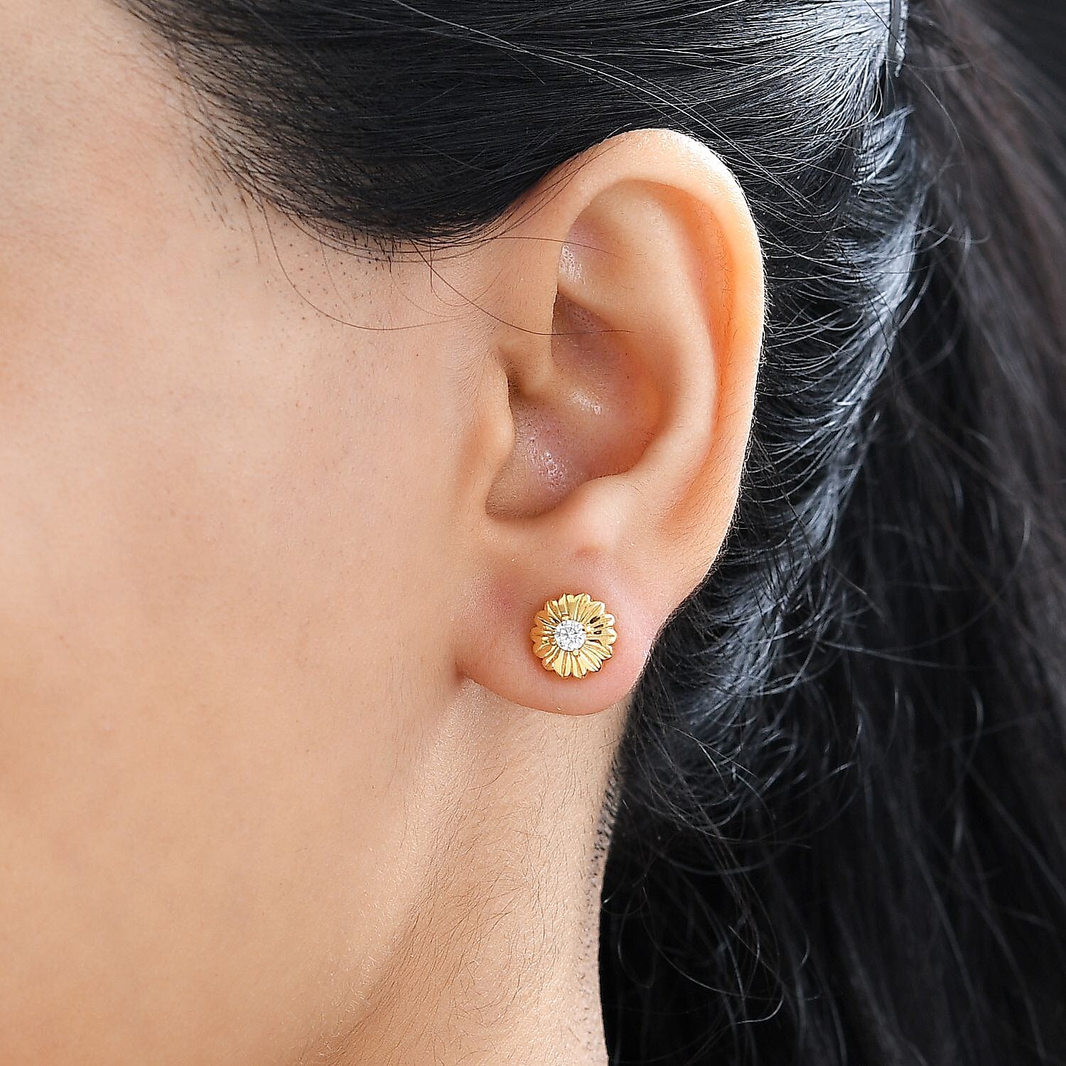 Moissanite Floral Stud Earrings in 18K YG Vermeil & Rhodium Plated Sterling Silver