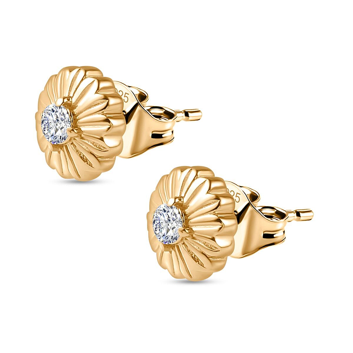 Moissanite Floral Stud Earrings in 18K YG Vermeil & Rhodium Plated Sterling Silver