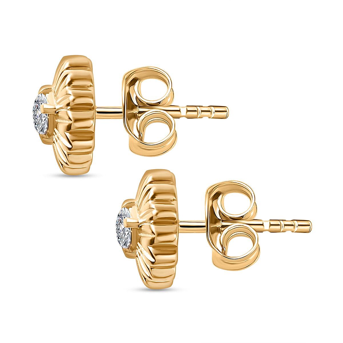 Moissanite Floral Stud Earrings in 18K YG Vermeil & Rhodium Plated Sterling Silver