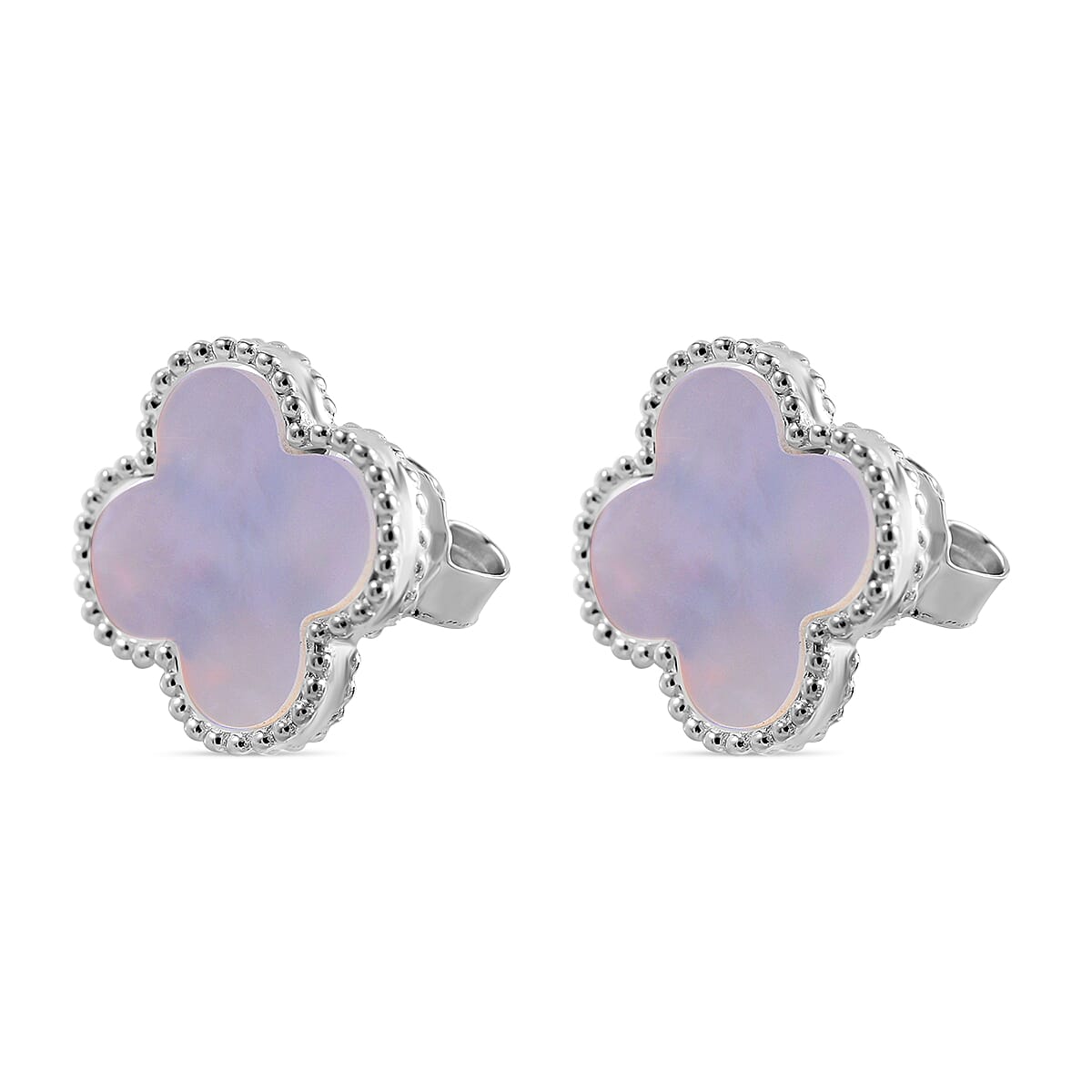 Designer Inspired Mother of Pearl Clover Earrings in Rhodium Overlay Sterling Silver