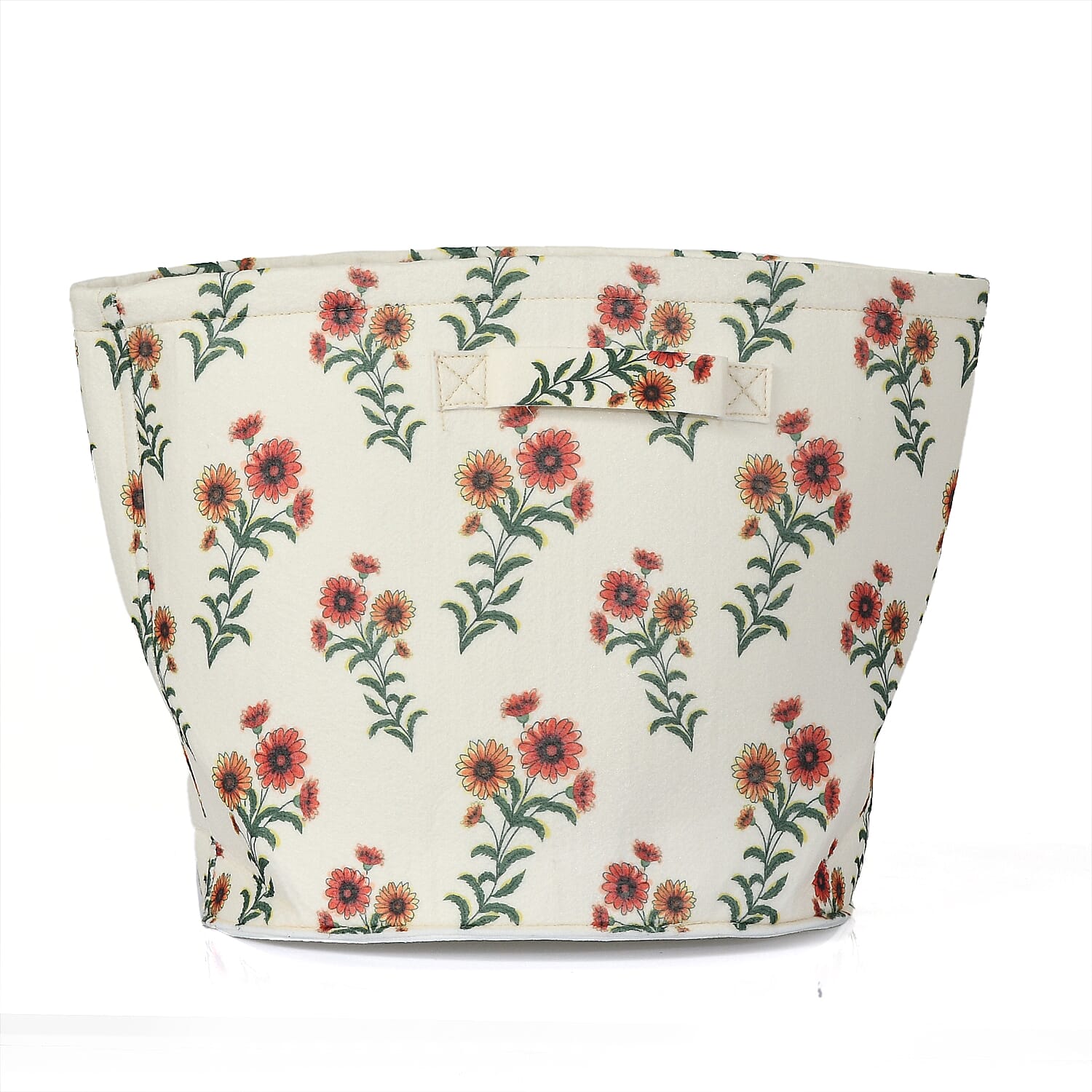 Set Of 3 Red-Orange Flower Printed Round Storage Organizer  - Floral