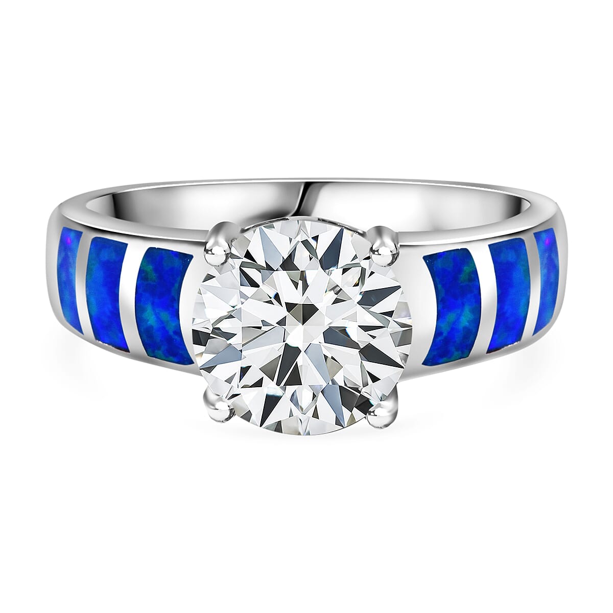 White Cubic Zirconia Ring in Rhodium Overlay Sterling Silver