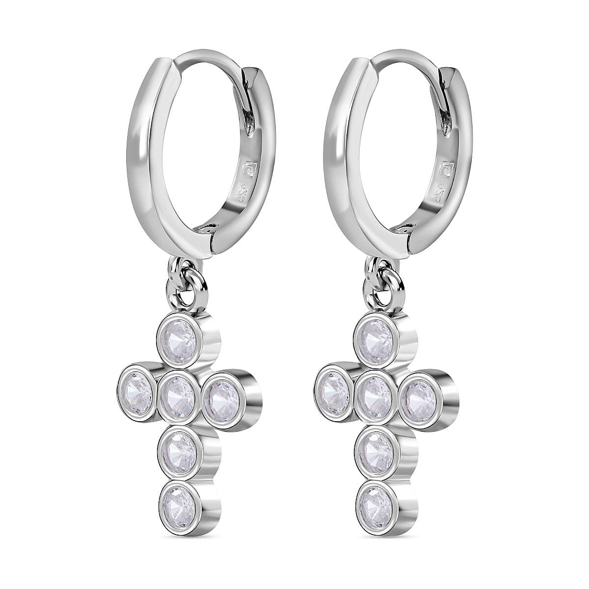 Lustro Stella - Cubic Zirconia Earring in Rhodium Overlay Sterling Silver Silver Wt. 6.58 Gms