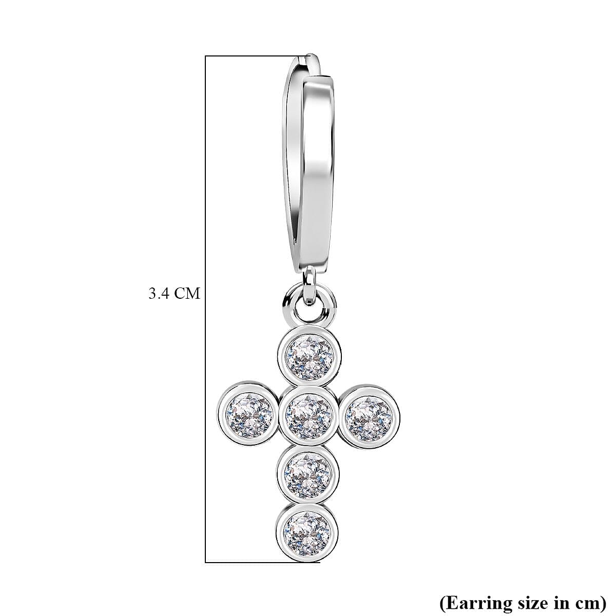 Lustro Stella - Cubic Zirconia Earring in Rhodium Overlay Sterling Silver Silver Wt. 6.58 Gms