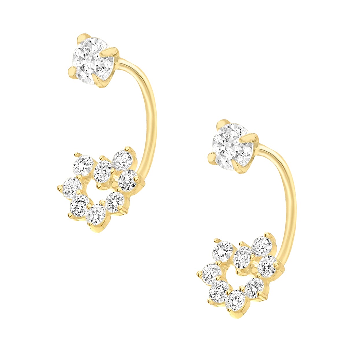 9K Yellow Gold  A   White Cubic Zirconia ,  White Crystal  Earring 1.74 pc,  Gold Wt. 1.2 Gms  1.740  Ct.