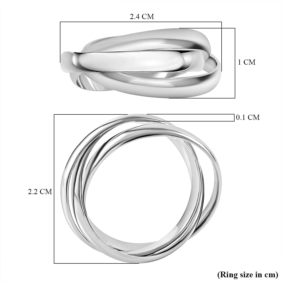 Set of 3 Rhodium Overlay Sterling Silver Trinity Ring