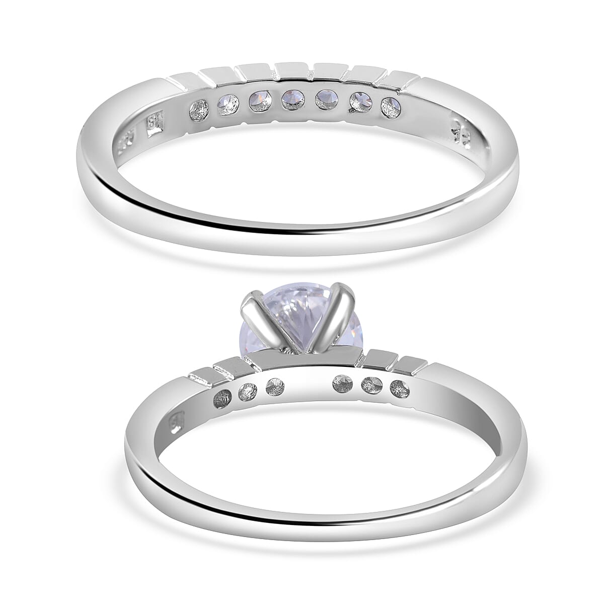 Lustro Stella - Set of 2 - White Cubic Zirconia  Ring in Rhodium Overlay Sterling Silver, Silver Wt. 5.09 Gms