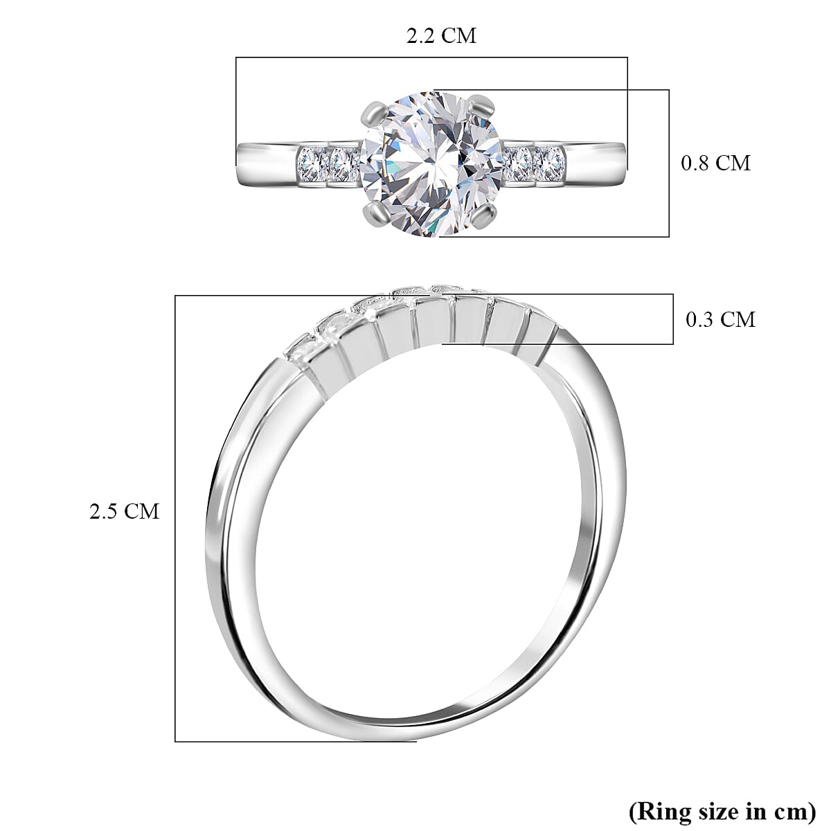 Lustro Stella - Set of 2 - White Cubic Zirconia  Ring in Rhodium Overlay Sterling Silver, Silver Wt. 5.09 Gms