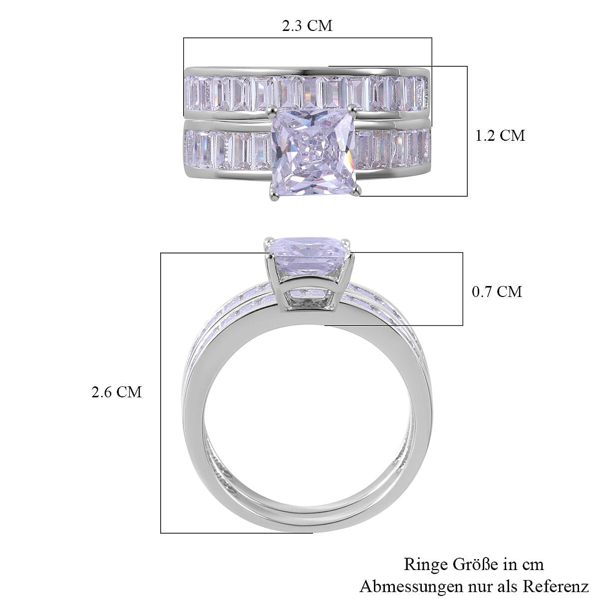 Lustro Stella -Set of 2 - White Cubic Zirconia Ring in Rhodium Overlay Sterling Silver