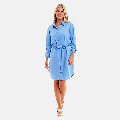 Charlotte West Linen Woven Dress (Size 1x1 cm) - Blue