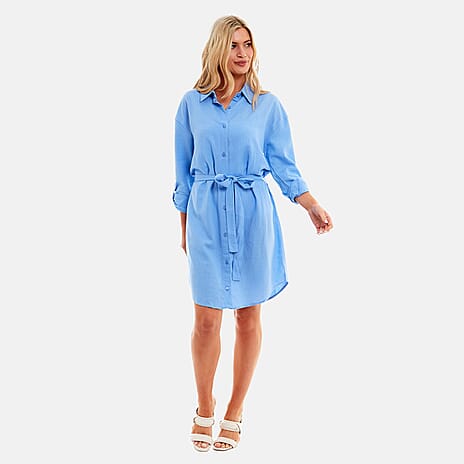 Charlotte West Linen Woven Tunic (Size 10) - Blue