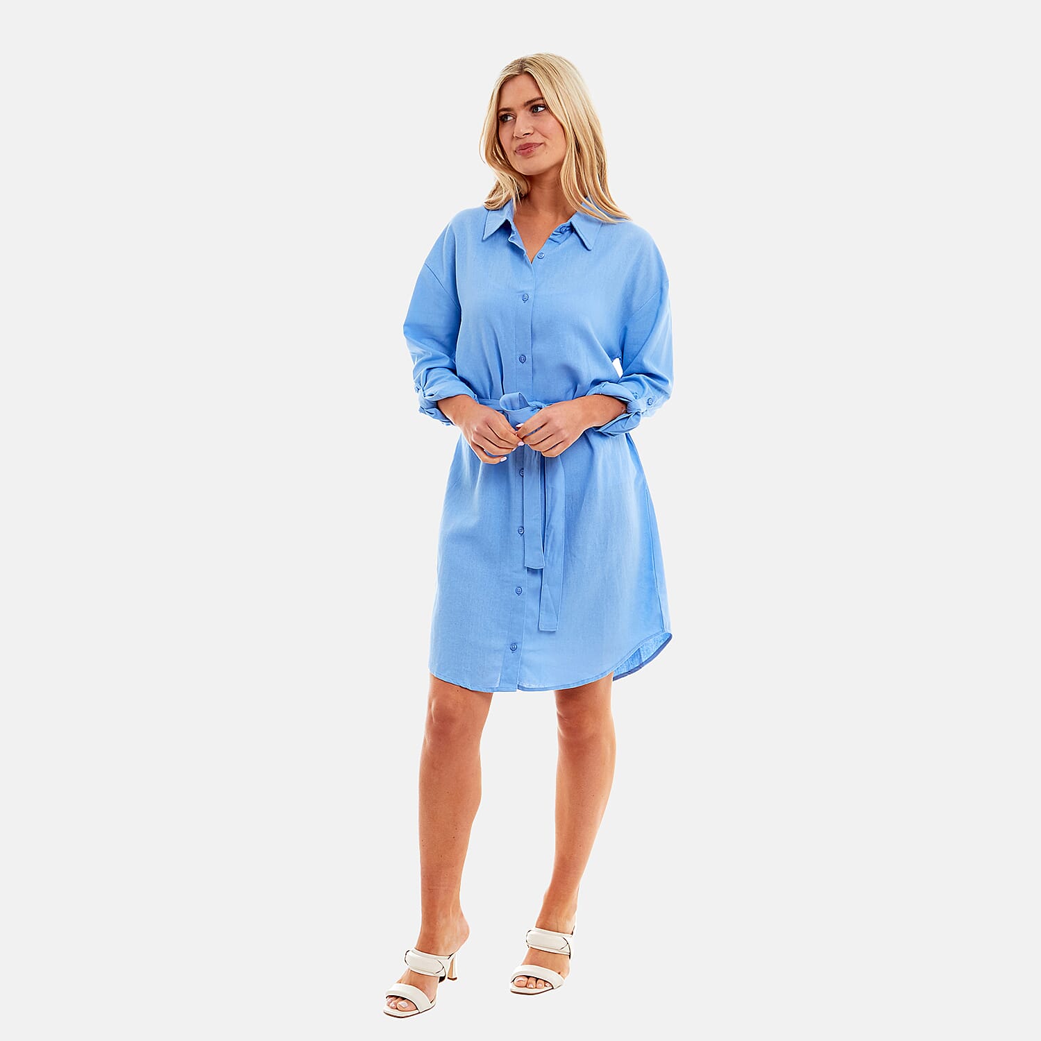 Charlotte West Linen Woven Dress (Size 1x1 cm) - Blue