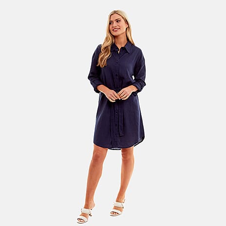 Charlotte West Linen Woven Tunic (Size 10) - Navy