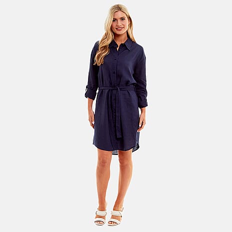 Charlotte West Linen Woven Tunic (Size 10) - Navy