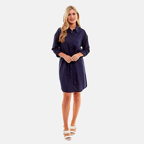 Charlotte West Ladies Casual Linen Shirt Dress (Size 10) - Navy