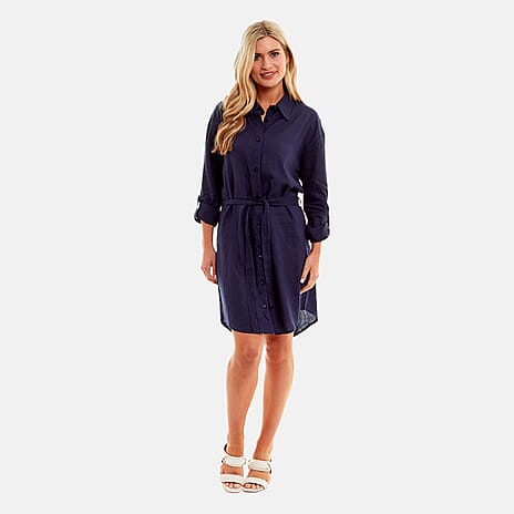 Charlotte West Ladies Casual Linen Shirt Dress (Size 10) - Navy