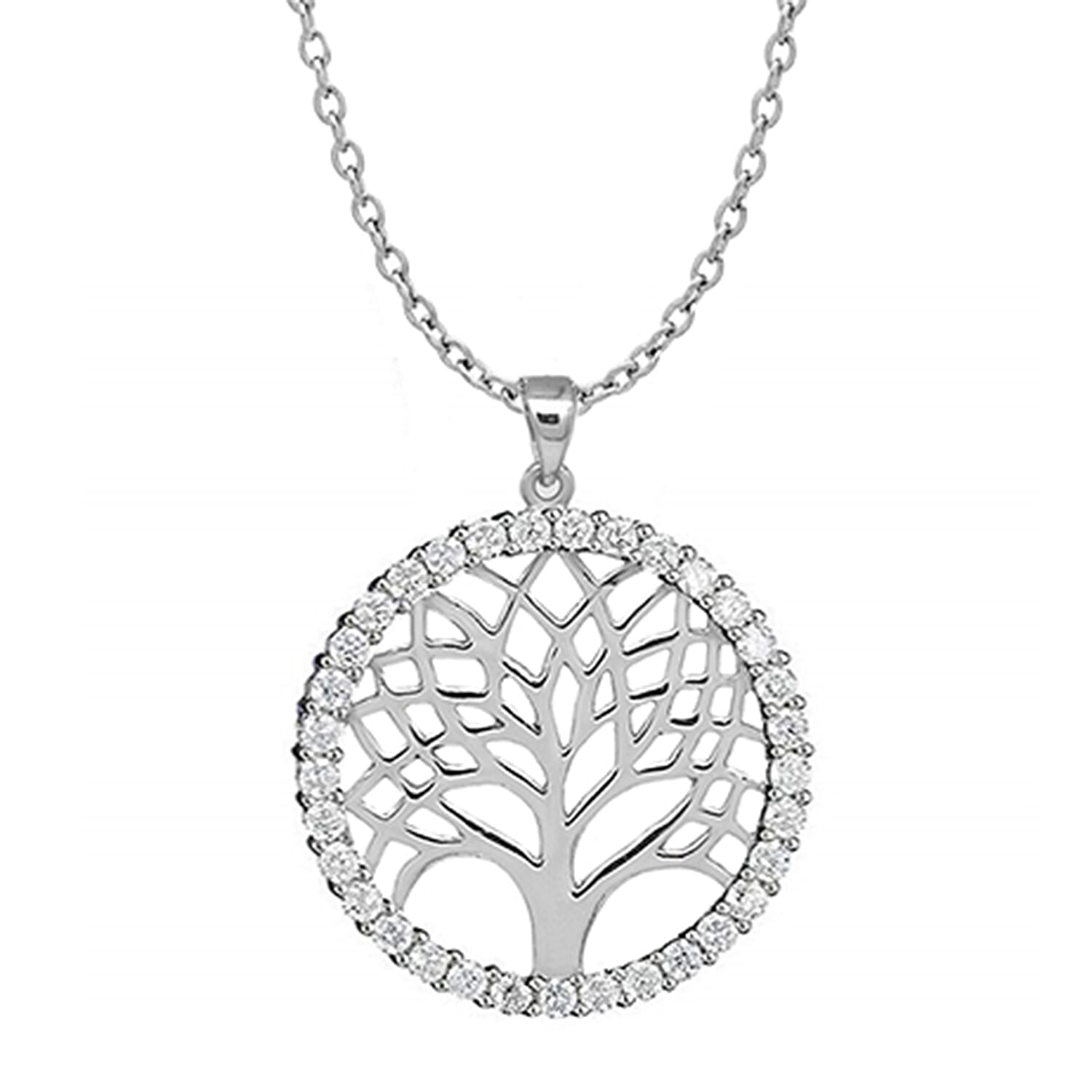 New York Close Out- Rhodium Sterling Silver Tree of Life Pendant with chain (Size 18)