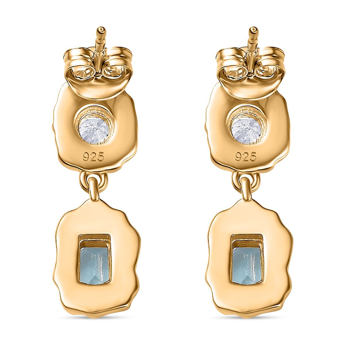 Blue Lagoon Apatite ,  Moissanite  Solitaire Stud Push Post Earring in 18K YG Vermeil Sterling Silver  1.740  Ct.