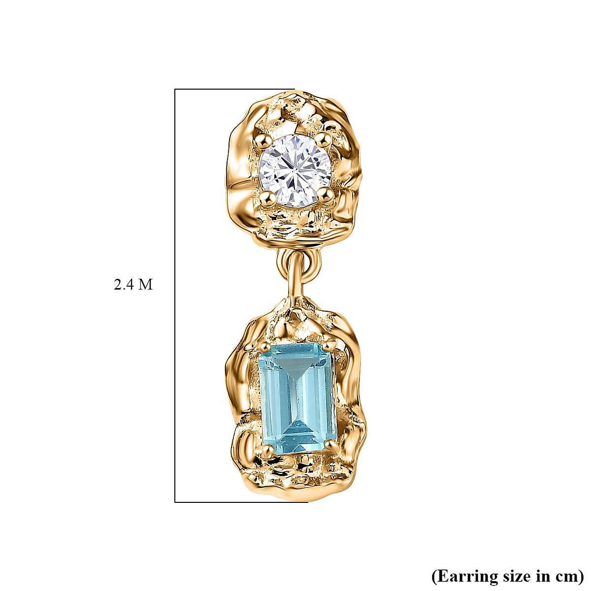 Blue Lagoon Apatite ,  Moissanite  Solitaire Stud Push Post Earring in 18K YG Vermeil Sterling Silver  1.740  Ct.