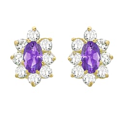 9K Gold Purple and White Cubic Zircon Halo Stud Earrings