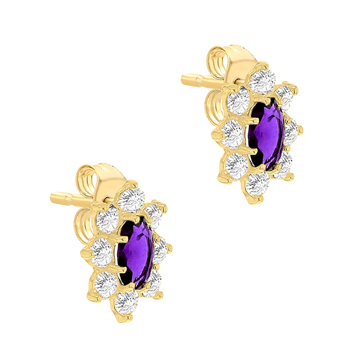 9K Yellow Gold  A   Purple Cubic Zirconia ,  White Cubic Zirconia  Earring 1.82 ct,  Gold Wt. 0.93 Gms  1.820  Ct.