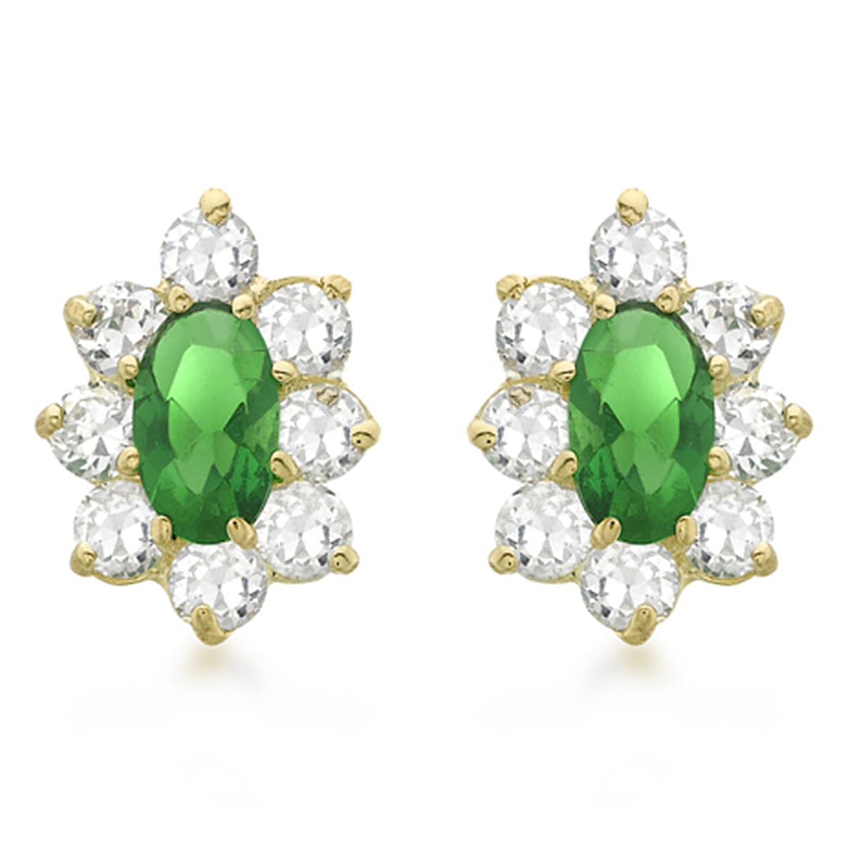 9K Yellow Gold  A   Green Cubic Zirconia ,  White Cubic Zirconia  Earring 1.82 ct,  Gold Wt. 0.93 Gms  1.820  Ct.