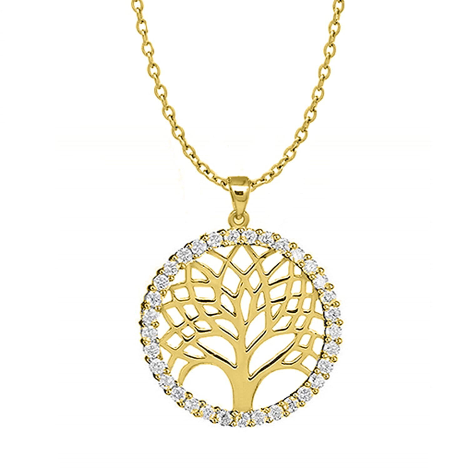 New York Close Out- Yellow Gold Overlay Sterling Silver Tree of Life Pendant with Chain (Size 18)