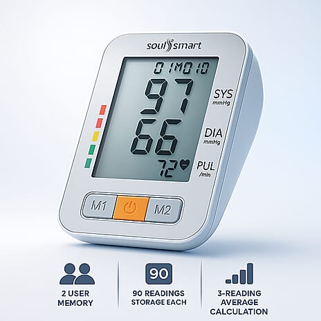 Soul Smart Blood Pressure Monitor - Stores 90 Sets of Memory for Two Users Each, Calculates Average for the Latest 3 Readings